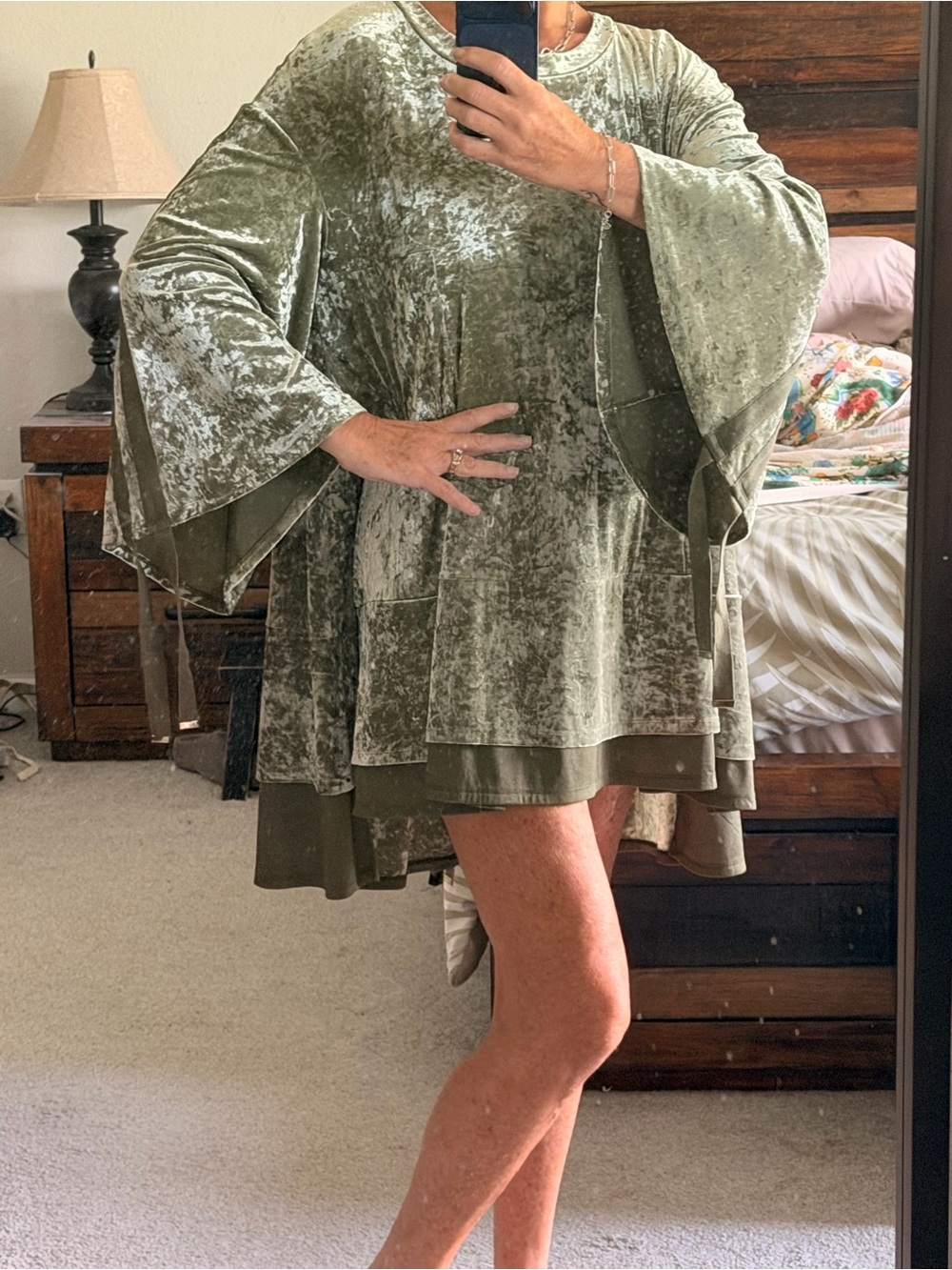 NWT We Are HAH Phat City Crushed Velvet Swing Tunic Dress in Olive Green Sz M